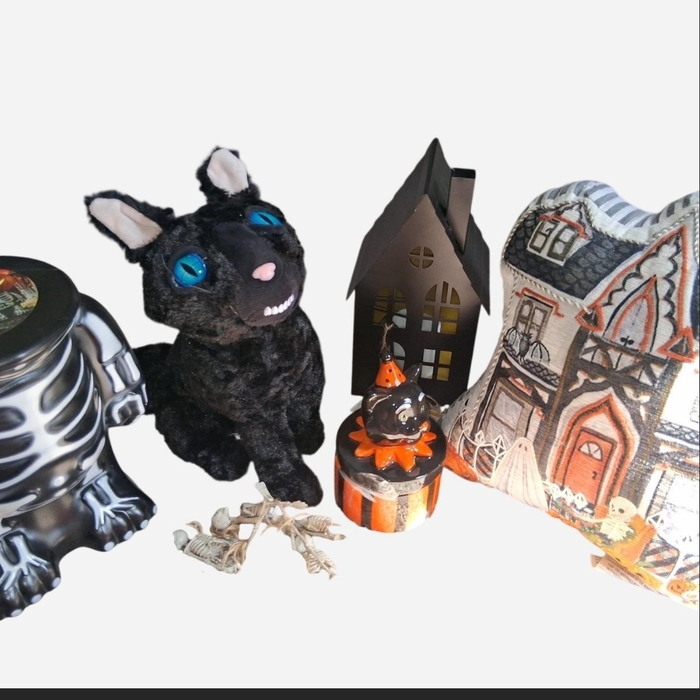 Plush Black Cat Decorative Accent - Black